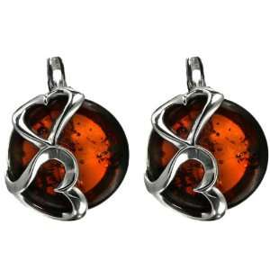   Baltic Amber Hearts Leverback Earrings Cabochon Diameter 14mm Jewelry