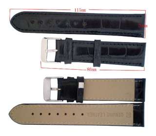 20mm Crocodile Grain Leather Watch Band Strap Black b25  