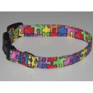  Autism Awareness Puzzle Pieces Style 1 Dog Collar Small 3 
