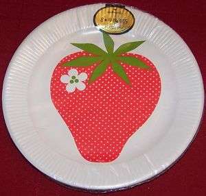 Vtg Hallmark Pkg 8 9 Paper Plates Strawberry MOD  
