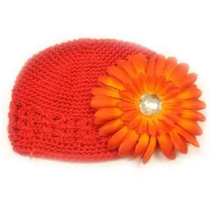 Red Adorable Infant Beanie Kufi Hat Fits 0   9 Months With a 4 Orange 