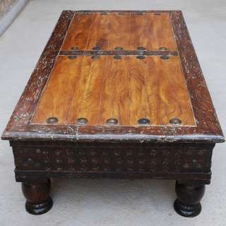 Rustic Reclaimed Wood Carved Cocktail Sofa Rare Coffee Table Furniture 