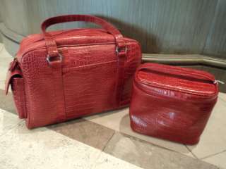   Croc embossed Travel Set   Duffle & Cosmetic Case NEVER USED  
