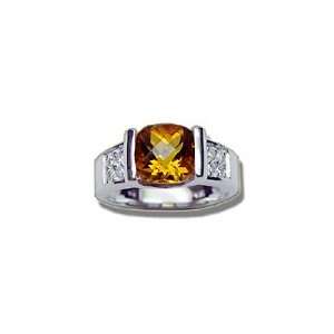  0.20 Cts Diamond & 1.59 Cts Citrine Ring in 14K Yellow 