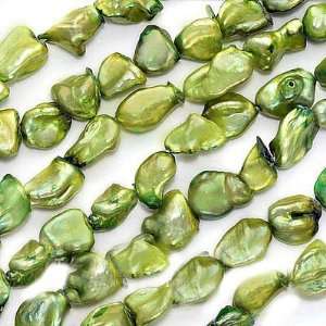  Lustrous Bright Lime Green Keishi Pearls 7mm / 16 Inch 