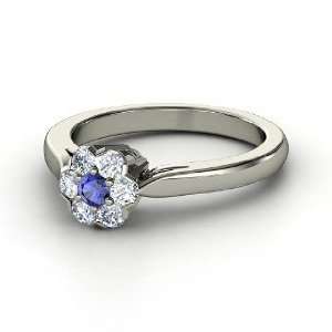  Carnation Ring, Round Sapphire 18K White Gold Ring with 