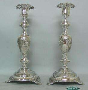 Pair Of WMF Fraget Silvered Candlesticks Poland Ca 1900  