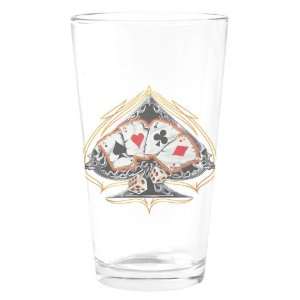  Pint Drinking Glass Four of a Kind Poker Spade   Card Player 