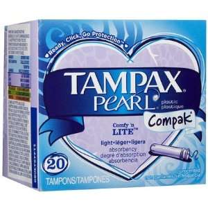 Tampax Compak Pearl Unscented Light Tampons with Plastic Applicator 20 