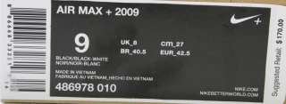 NIKE AIR MAX + 2009 RETRO BLACK WHITE SZ 8.5 13 NIKE AIR MAX RUNNING 