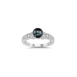  0.04 Cts Diamond & Pearl Antique Ring in 14K White Gold 11 