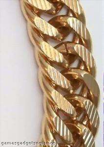 24K Gold Gep 15 MM Etched Double Curb Bracelet 8 or 9 inch  
