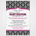 Vintage Damask Print Baby Shower Birthday Invitations   Set of 10 