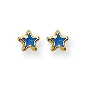  24K Gold plated, Blue Enamel Star Earrings Jewelry