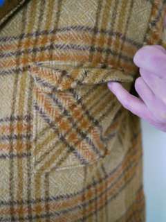 Vintage 60s Basket Weave CPO Wool Plaid Jacket Faux Fur USA M  