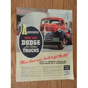 1941 Dodge Trucks, Vintage 40s full page print ad. Color Illustration 