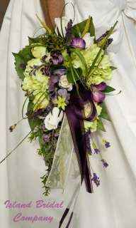 CELTIC BRIDE BOUQUET WEDDING FLOWERS PURPLE IVORY GREEN  