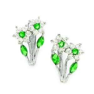  CZ Two Flowers and Leaf Leverback Earrings   Measures 16x10mm Jewelry