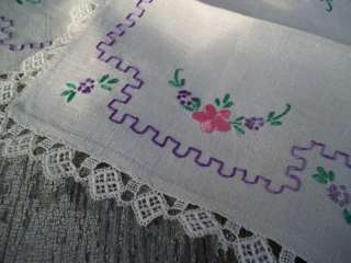 Two Charming Vintage Linen Doilies Hand Embroided. NICE  