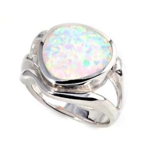  Sterling Silver 14mm White Lab Opal Ring (Size 6   9 
