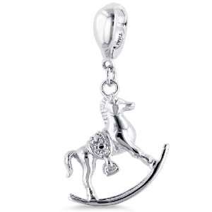   : Sterling Silver Diamond Accented Baby Rocking Horse Charm: Jewelry