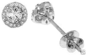   Illusion Setting Stud Earrings in Solid 14K. White Gold Stamped  