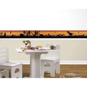  Dinosaur Silhouettes Orange Mural Style Border