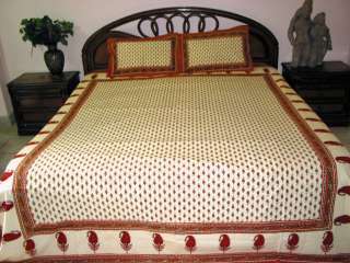Cream Paisley Print Cotton Bedding Bedspread Bed Cover Throw Home 