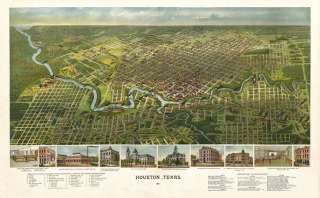 HOUSTON TEXAS (TX/HARRIS CO.) PANORAMIC MAP 1891 MOTP  