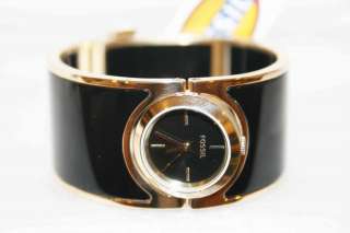 NEW Fossil ASSORTED BANGLE WATCH BLACK ENAMEL w/ GOLD & BROWN EMBOSSED 