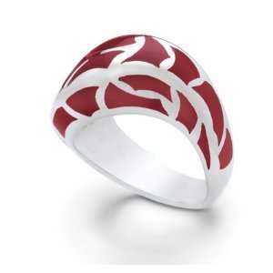  ITALIAN STERLING SILVER RING WITH RED ENAMEL: Jewelry
