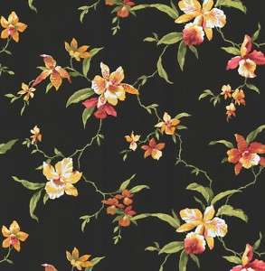 Tropical Garden Floral on Black Wallpaper Double Roll  