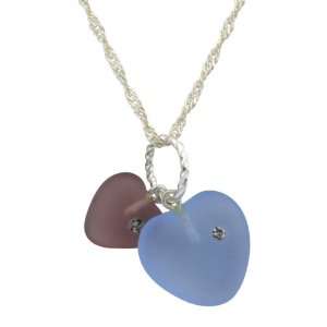 Heart Jewelry: Czech Pressed Glass Double Heart Necklace, Light Blue 