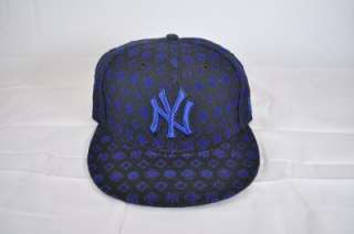   YORK YANKEES BLACK DARK BLUE VELVET PATTERN FITTED HAT 6 3/4 (HATS2