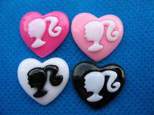 20 Resin 2CM Barbie Flatback Heart Button 4 colors  