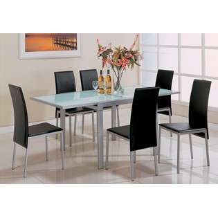 Dining Table with Frosted Glass Top Silver Metal Finish  Coaster For 