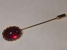  cabochon polished ruby red glass dome gold filigree tie stick pin 