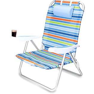 Picnic Time Monaco Reclining Beach Chair w/ Cup Holder & Pillow Blue 