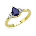 Jewelry Adviser 14K Yellow Gold Pear Sapphire & Round Diamond Cluster 