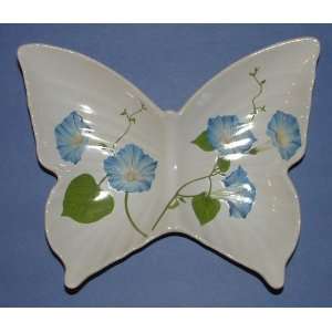  Butterfly Dish With Blue Morning Glories 