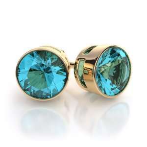   Bezel Set Blue Topaz Earrings in 14k Yellow Gold. (1/2 ctw): Jewelry
