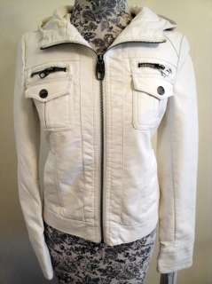 NEW Miss Sixty Pockets Hoodie Faux Leather Jacket White  