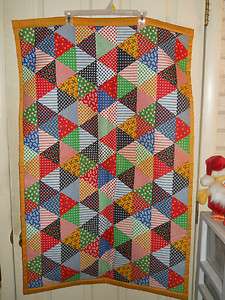   Triangle Lap Crib Toddler Quilt Handmade Cheaters Feed Sack Fabric