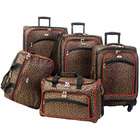 American Flyer Animal Print 5 Piece Spinner Luggage Set   Leopard Red