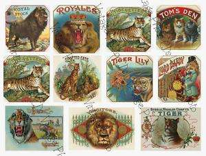 Vintage Lion & Tiger Animal Label Collage Sheet A98  