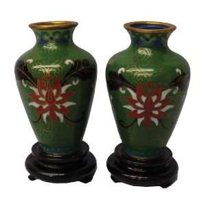   Chinese cloisonne copper body enameled ming vases, bases included, 3H