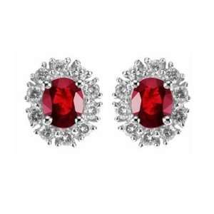  18k White Gold Ruby and Diamond Flower Earrings Jewelry