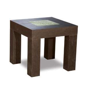   22 Inch Square End Table with Crackled Glass Inset