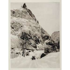  1930 Vintage Auto Road Winter Romsdalshorn Norway Norge 