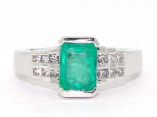 14kt White Gold 1.74ct Emerald Diamond Band Ring  